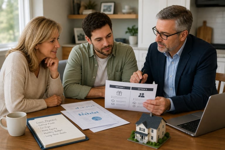 Parents comparing gifted down payment and co-signing options in Canada